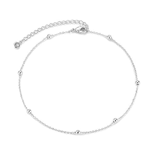 Image of Aczyqws 1 pcs sterling silver ankle chain,925 Sterling Silver Adjustable Anklet Classic Chain Ankle Bracelets 8" to 11" inch Flexible Fit