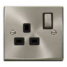 Image of Click Deco VPSC535BK Satin Chrome 1 Gang Switched Socket Black Insert …