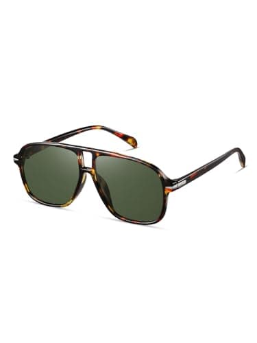 Image of kimorn Pilot Retro Sunglasses for Women Men,Trendy Rectangle Womens Mens Shades Sun Glasses (Tortoise/Green)