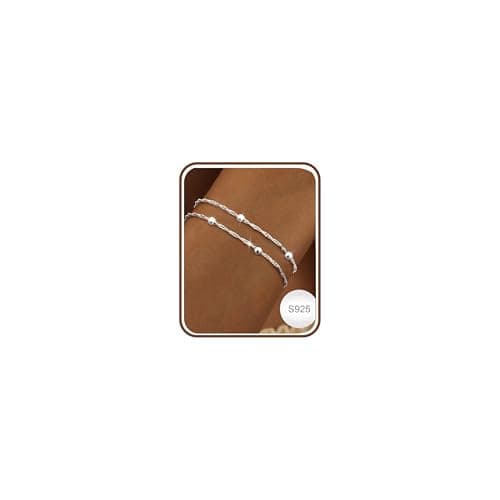 Image of Chriscoco 925 Sterling Silver Bracelets for Womens Layered Bracelet Adjustable Beaded Link Chain Bracelets Stackable Ladies Bracelet Jewellery for Women Girls