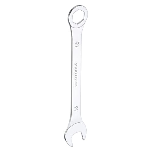 Image of sourcing map Thin Combination Wrench Metric 16mm 6-Point Ended Box 15 Degree Offset Open End CR-V Chrome Plated Steel, Silver