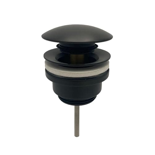 Image of Universal Click Clack Basin Waste, Fits Sinks with or Without Overflow, Push Button Pop-Up Drain, 1.1/4" Standard Connection - With Freeflow Adaptor (Matt Black)