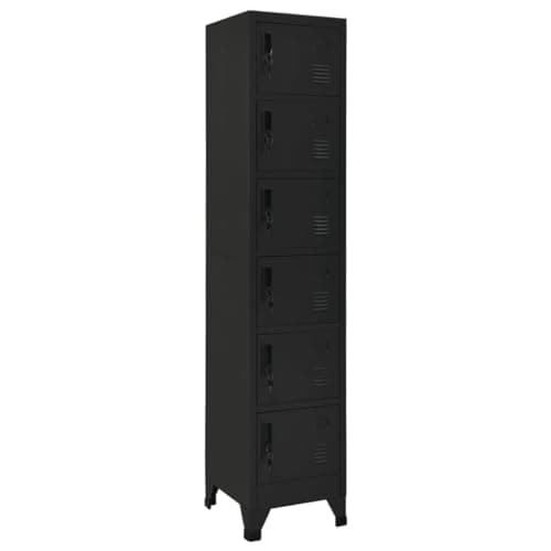 Image of GeenYuu Black Steel Locker Cabinet 38 x 40 x 180 cm with 6 Lockable Doors and Ventilation Slits, Name Plate Holder for Office, School, Garage