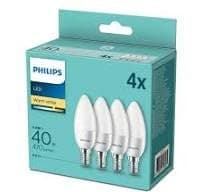 Image of Philips LED Energy Saving 5.5W Frosted Candle E14 Non-Dim Warm White Light Bulb - 4 Pack