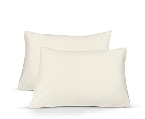 Image of A ATH COLLECTION 100% Egyptian Cotton Pair OF Pillowcases 200 Thread Count Soft Pillow Cases 2 Pack (Cream)