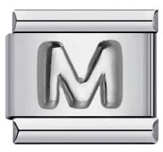 Image of Mon & Sons A - Z Embossed Silver Letter Initial Name Alphabet Personalised Birthday 9mm Italian Link Compatible With Modular Bracelet (M Silver)