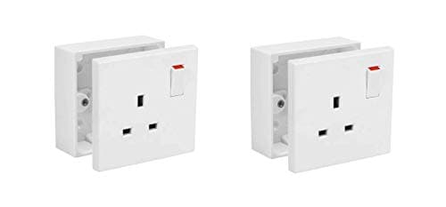 Image of SHP Electrical® 13A Single One Gang Switched Socket & Premium Single Surface Mount 25mm Pattress Box 1 Gang Set Electrical Switch - Concealing Screw Caps Included (2)