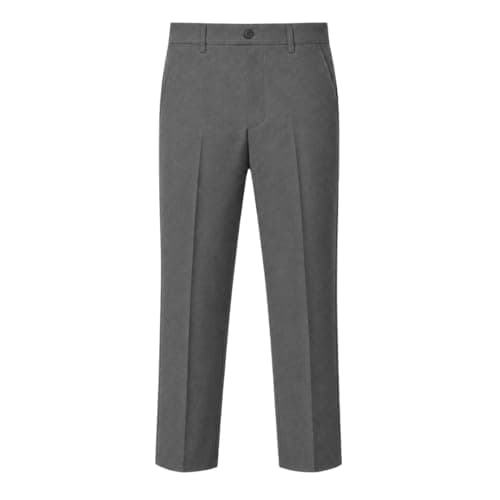 Image of IMFAA Kids School Uniform Trousers/Pants –Pull-On Adjustable Elastic Waist -Grey & Black - No Zip or Hook (UK, Age, 7-8Y, Grey P-1)