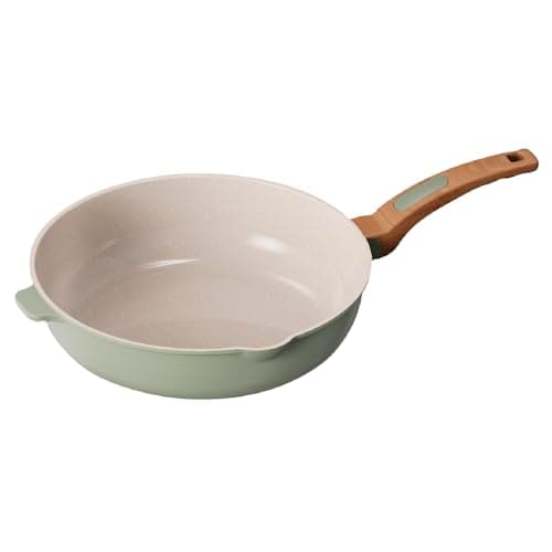 Image of Cooksmart Signature 28cm Deep Frying Pan – Cast Aluminium | Non-Stick | PFOA & PFAS Free | Induction, Gas, & Electric Hob Compatible | Dishwasher Safe | Ergonomic Handle (Sage Green)