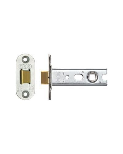 Image of Kooples Hardware Tubular Latch 76mm for Mortice Knobs – 45° Turn Architectural Latch with Radius Corner Satin Stainless Steel Forend – 57mm Backset – Fixings Included