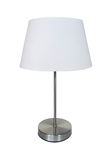 Image of Loxton Lighting Modern Brushed Chrome Table Lamp with Cotton Drum Shade (White)