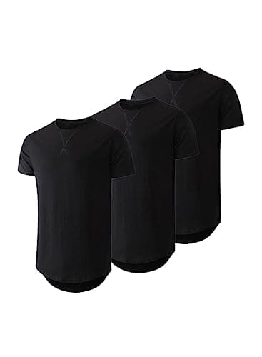 Image of JMIERR Mens T Shirts 3 Pack Crew Neck Multipack Cotton Tops Longline Short Sleeve Basic Casual T-Shirt Black