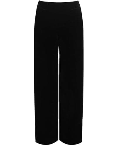Image of REAL LIFE FASHION LTD Womens Plain Velour Velvet Elasticated Wide Leg Pocket Trouser Womens Palazzo Plain Casual Wear Stretched Trouser Pants Black UK 12-14