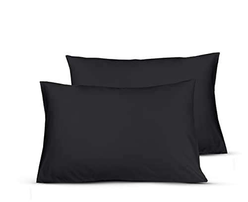 Image of A ATH COLLECTION 100% Egyptian Cotton Pair OF Pillowcases 200 Thread Count Soft Pillow Cases 2 Pack (Black)