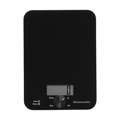 Image of KitchenAid KQ914BA Digital Glass Top Kitchen and Food Scale, 11 lb Capacity, Measures Liquid & Dry Ingredients, Rotating Knob, Precise Results for Baking, Cooking, Keto and Meal Prep, Tare, Black