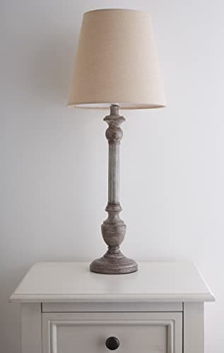 Image of Tall Table lamp with Whitewash Shabby Chic Finish and Natural Linen Shade
