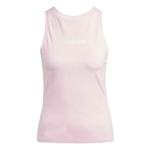 Image of adidas Women's Essentials Linear Slim Cotton Tank, Clear Pink/White, L