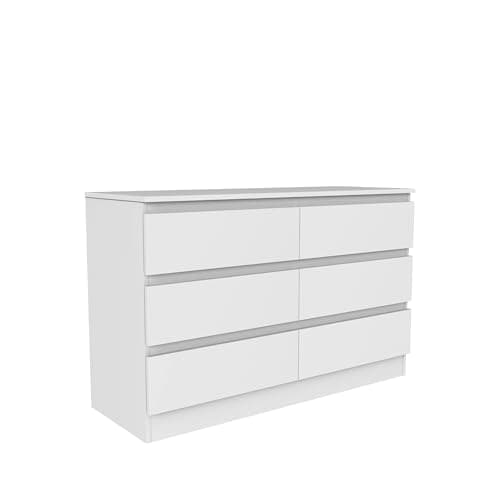 Image of Nera 6 Drawer Chest of Drawers Wood, Dresser Drawers for Bedroom Furniture Storage Unit Drawers for Clothes (Matt White)