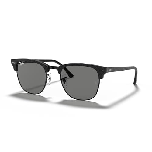 Image of Ray-Ban RB3016 Clubmaster Square Sunglasses, Wrinkled Black on Black/Dark Grey, 51MM