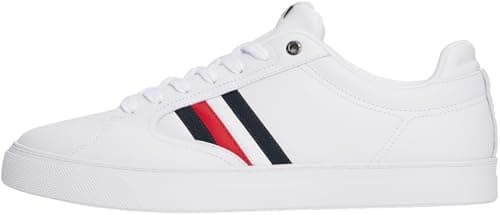 Image of Tommy Hilfiger Men's Icon Court Stripes Leather Cupsole Trainers, White (White), 7
