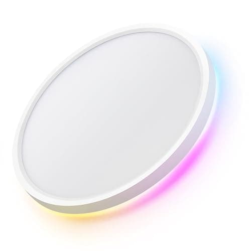 Image of LuminexDesigns LED Ceiling Light Dimmable Smart – 24W Flat Ceiling Lamp with RGB Backlight, WiFi App Remote & Voice Control, Compatible with Alexa & Google Assistant for Living Room Bedroom Kitchen
