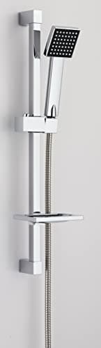 Image of VeeBath Square Shower Riser Rail Kit, Wall Mounted Shower Slide Bar with Soap Dish Bracket Chrome Adjustable Shower Head Holder Bar for Bathroom