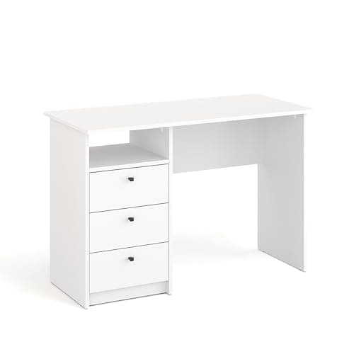 Image of Komto Computer Desk with Drawers – 110x50cm White Desk with Storage, Compact Work Table for Home Office