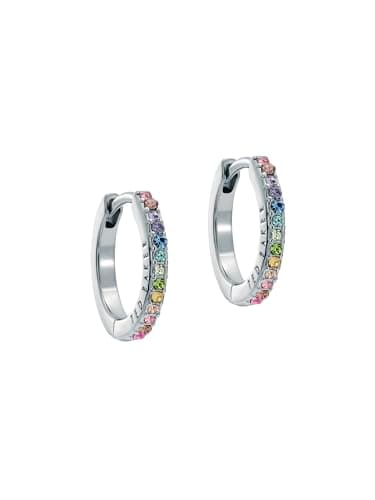Image of Ted Baker Heplie Crystal Hoop Earrings (14mm outside diameter) For Women (Silver/Rainbow Pastel Crystal)