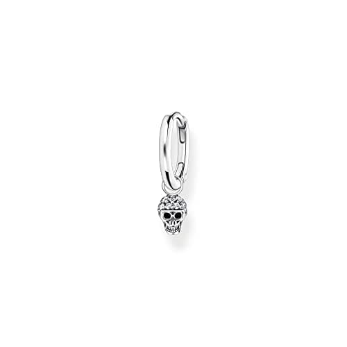 Image of THOMAS SABO Single hoop earring with skull pendant silver 925 Sterling Silver, Blackened