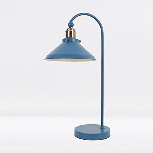 Image of firstchoicelighting Mirage Blue with Brushed Copper Detail Table Task Lamp, Bedside Light, Industrial Retro Design, Height 53 cm, LED Compatible