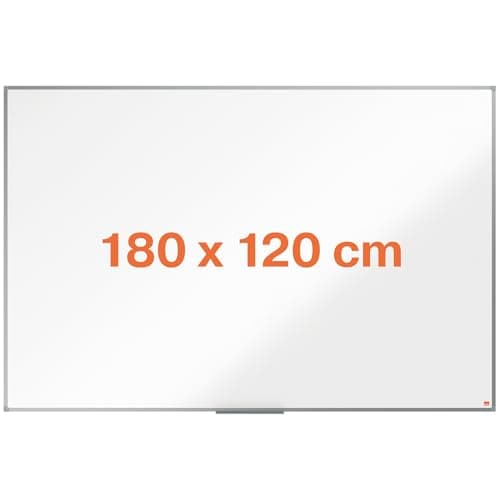 Image of Nobo Steel Magnetic Whiteboard, 1800 x 1200mm, Aluminium Trim, Corner Wall Mounting, Includes Whiteboard Pen Tray, Essence Range, 180 x 120cm, White, 1905213