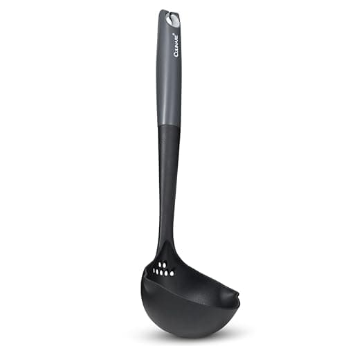Image of Culinare Soup Ladle with Two Pouring Spouts, Heat Resistant, Integrated Herb Stripper, Serving Spoon for Soup, Stews, Sauces, Non-Stick Safe Cooking Tool