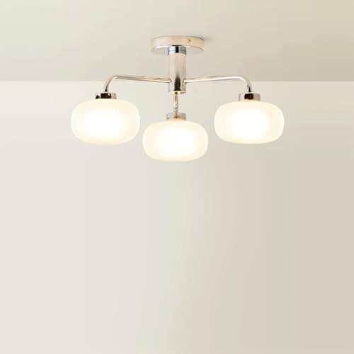 Image of ValueLights | Chrome 3 Way Ceiling Light Fitting with Frosted Ribbed Lampshade | Close-to-Ceiling Lights, Home Décor & Improvement Essential | IP44 Bathroom | Mains Wired