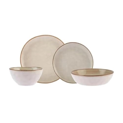 Image of Karaca Aria 24-Piece Stoneware Dinner Set, Plates and Bowls Set for 6 People, Reactive Glaze Dinnerware with Side & Dinner Plates, Pasta/Cereal/Soup Bowls (Beige)