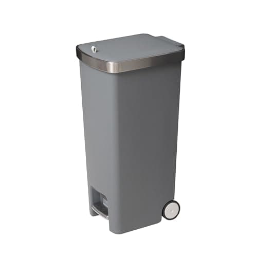 Image of Addis MODE 45 Litre Soft Close Pedal Kitchen Bin with Easy Move Wheels – Modern Space Saving Family Waste Bin Design with stay open Lid, Grey