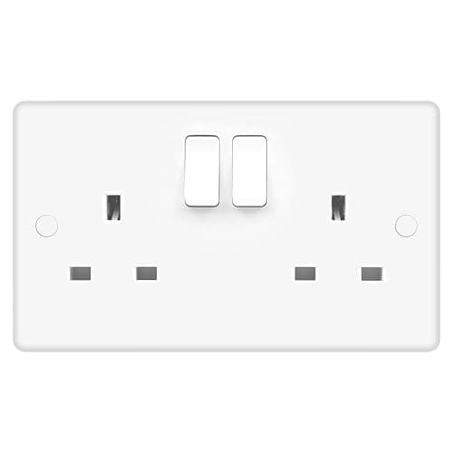Image of Evoges Vector 13A 2 Gang Double Pole Switched Socket – White Gloss Double Plate, UK 3-Pin Power Outlet, Includes Fixing Screws & Screw Caps, UK Standard Wall Mount (Pack of 1)