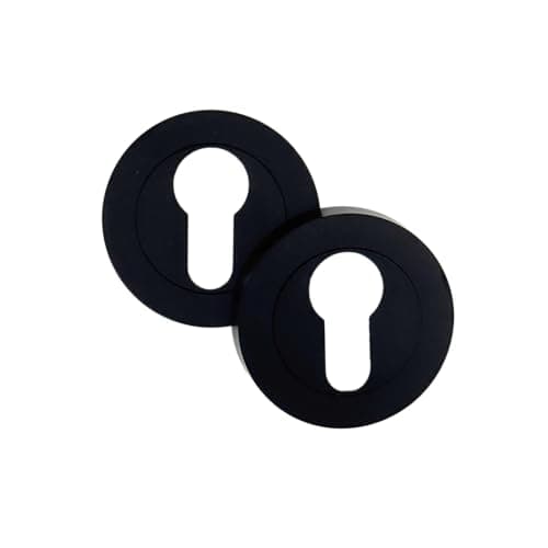 Image of AXS Hardware Escutcheon Pair 52mm – Euro Profile & Oval Profile – Door Keyhole Cover on Rose – Internal Door Hardware – Satin Brass, Antique Brass, Matt Black (Matt Black, Euro Escutcheon)
