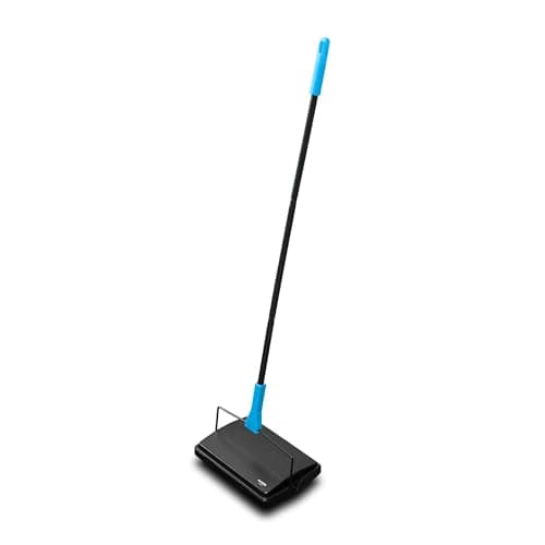 Image of Addis Carpet Sweeper Manual Roller Floor Cleaning for Hard Floors and Carpets, Non Electric manual push, supplied with comb brush cleaner, Black Blue