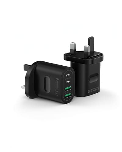 Image of 2 Pack 60W USB C Charger Plug, 4-Port Multi USB Plug UK Fast Charging Adapter (Dual USB-C 30W + Dual USB-A 5V/2.1A), GaN Type C Wall Charger for Phone 16/15/14/13/12 Pro Max, iPad, Samsung
