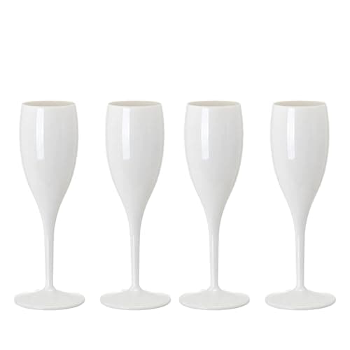 Image of Eidoct White Champagne Flutes PP Prosecco Flutes Wine Glasses, Reusable White Champagne Glasses, Shatterproof, 180ml Capacity, for Weddings and Parties (4)