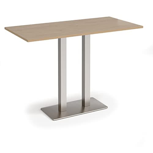 Image of Mr Office Eros rectangular poseur table with flat brushed steel rectangular base and twin uprights, 1600, Kendal Oak