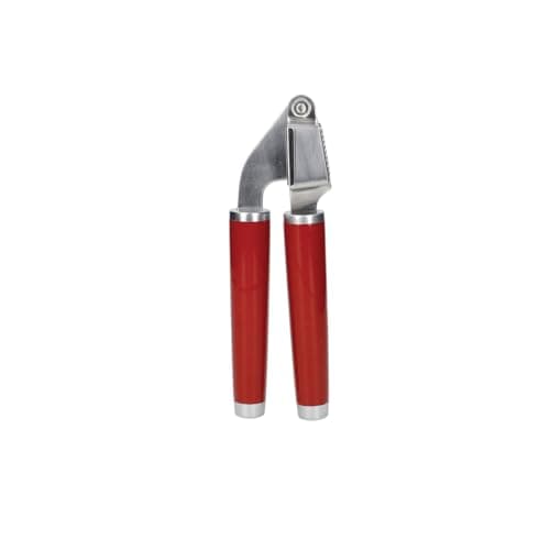 Image of KitchenAid Garlic Press Crusher, Strong Stainless Kitchen Utensil, Removable Basket, Empire Red