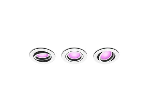Image of Philips Hue White & Color Ambiance Centura Pack of 3 Round recessed spotlights, dimmable Ceiling Lights for The Hue System with 16 Million Colours, Intelligent Light Control via Voice and app, White.