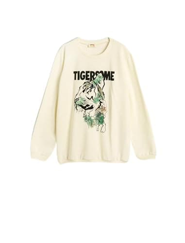 Image of Koton Boys's Sweatshirt Long Sleeve Crew Neck Tiger Printed Soft Interior Sweatshirt, ECRU(010),