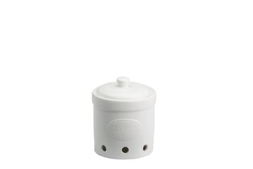 Image of DRH- BIA Embossed - Stylish Garlic Storage Jar White - Elegant Ceramic Container for Fresh Garlic - Keep Your Kitchen Organized with this Premium Garlic Keeper
