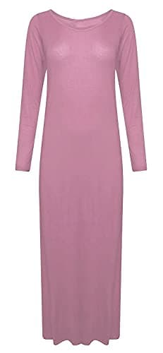 Image of STAR FASHION Womens Maxi Dress Long Sleeve Plain Jersey Casual Dress Ladies Stretchy Round Neck Full Length Maxi Dress Baby Pink-12-14