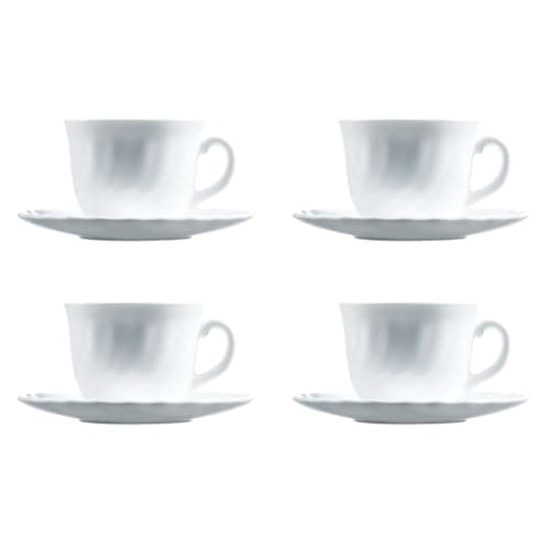 Image of Luminarc Trianon Coffee Set, 4-Piece, 28 cl, White, Tempered Glass, Microwave & Dishwasher Safe