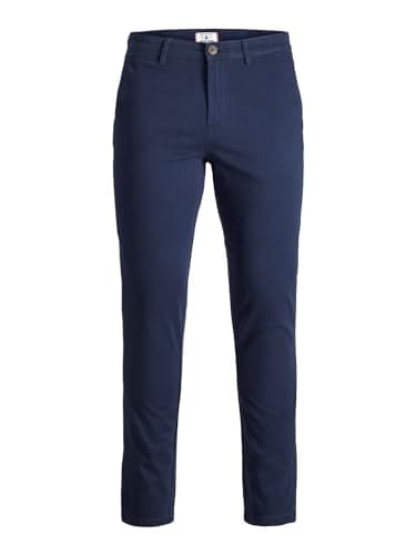 Image of JACK & JONES Men's Urban Slim Fit Navy Blue Chino Trousers, Size: 32W / 30L