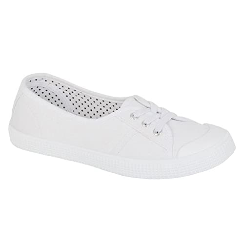 Image of Dek Womens/Girls Low Cut Canvas Shoes/Slip On Pumps with Elastic Lace All White 6 UK