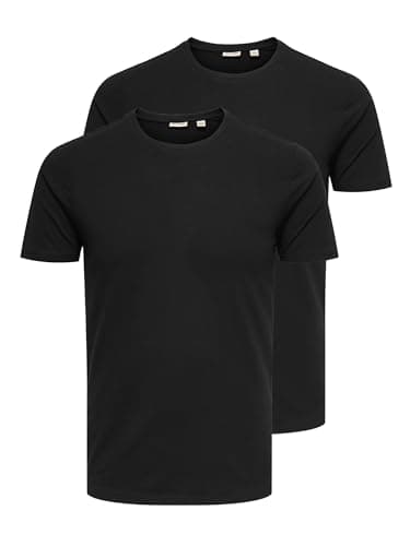 Image of Only & Sons Mens Onsbasic Slim O-neck 2-pack Noos T-Shirt, Black, L UK